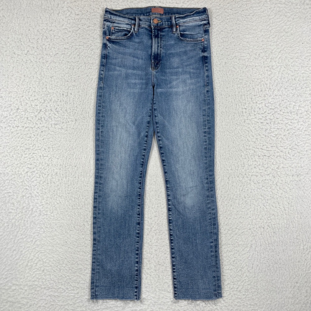 Mother The Rascal Ankle Fray Jeans Womens 28 Blue Mid Rise Slim 1326-360